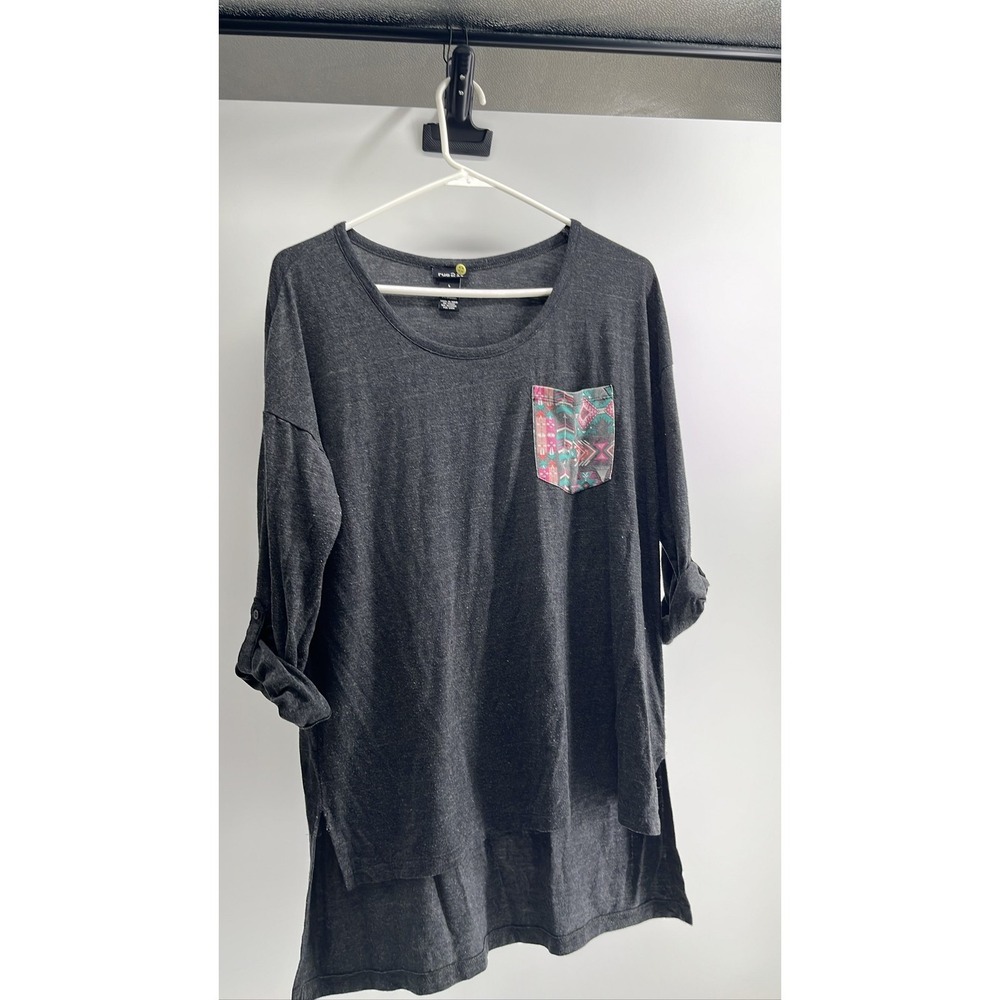 Rue21 Women's L Gray Tunic Rolled Sleeve Aztec Pocket High Low